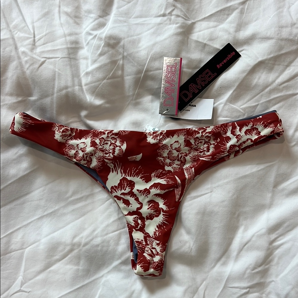 Red Floral Reversible Bikini Bottom